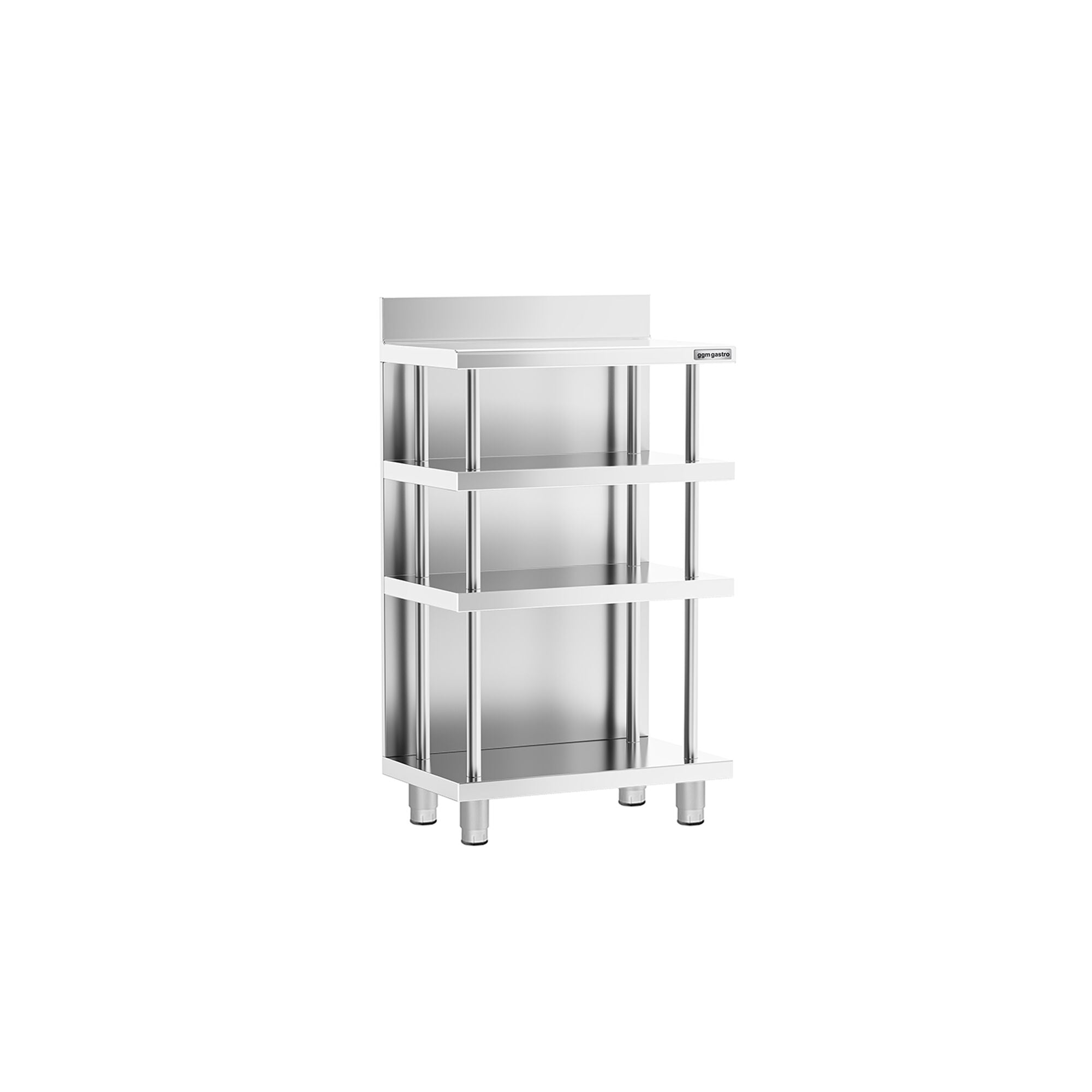 Bararbeidsbord - rustfritt stål - 600x600mm - med 4 hyller