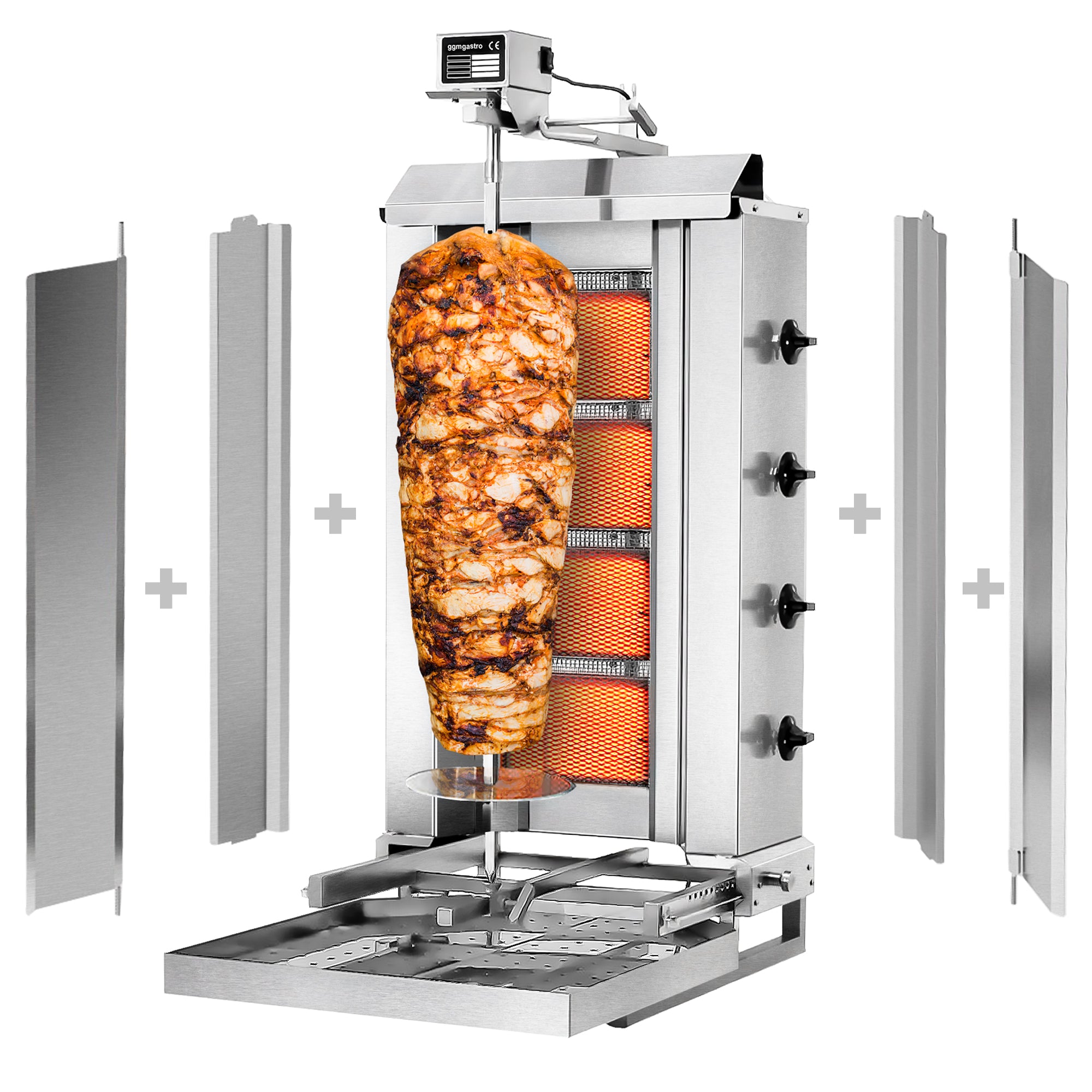 Kebab Grill 4 brennere (mobil) / maks. 60 kg - inkl. Skjerm