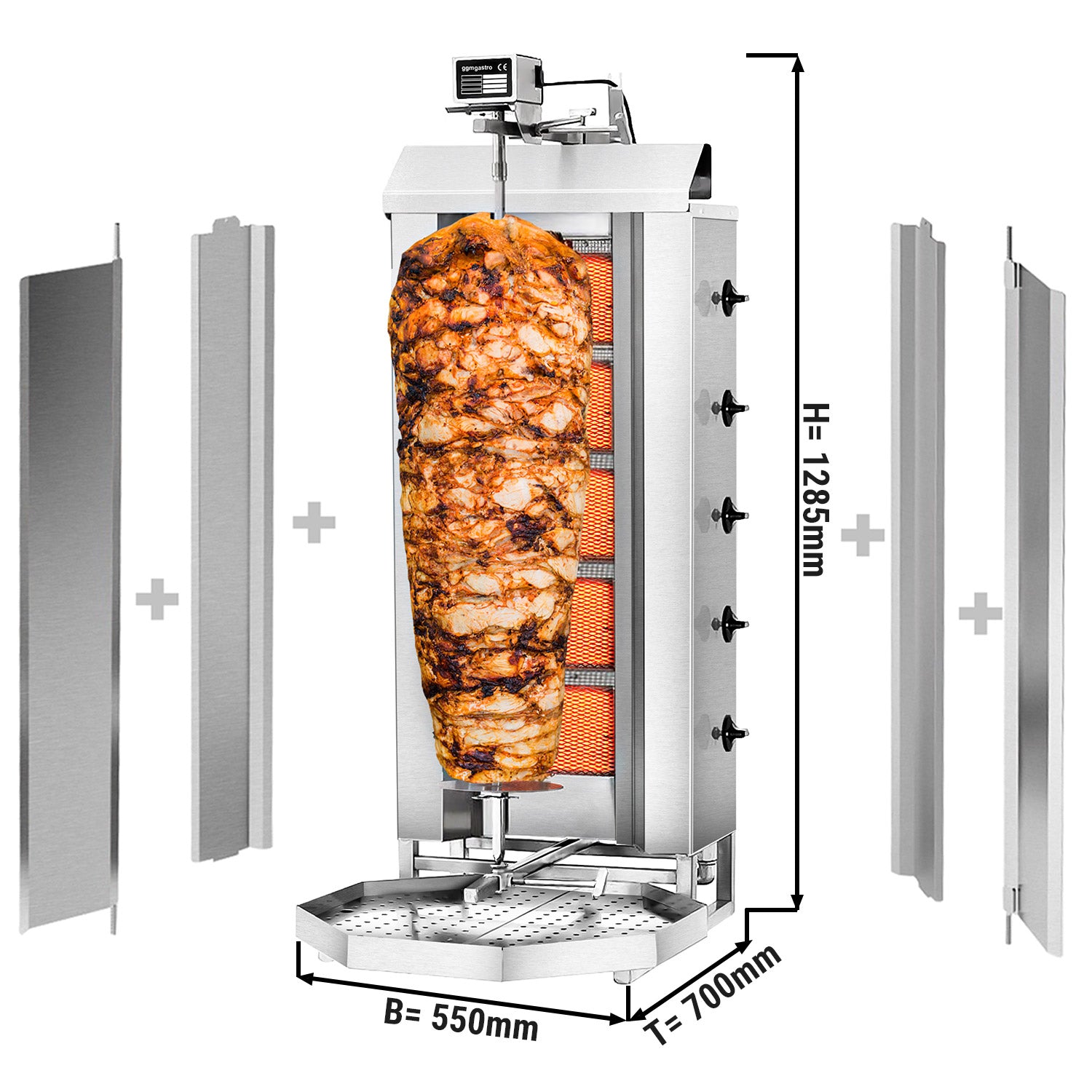 Kebab Grill - 5 brennere - maks 80 kg - inkl. Skjerm