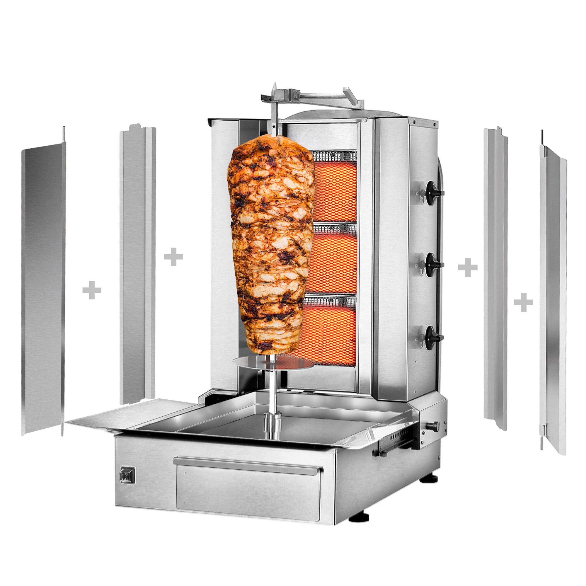 Kebab Grill - 3 brennere - maks 40 kg - inkl. Skjerm