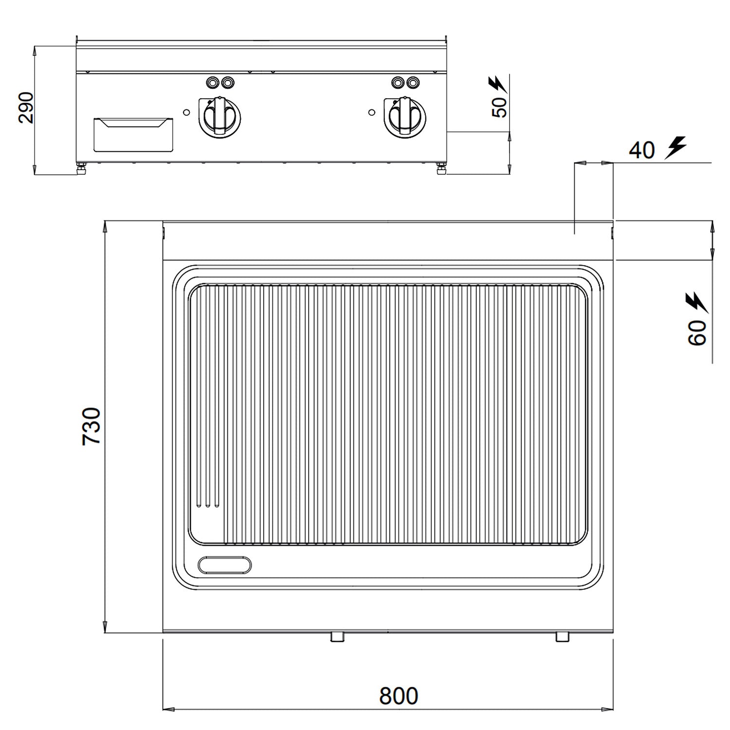 Elektrisk flatgrill - riflet (9,6 kW)