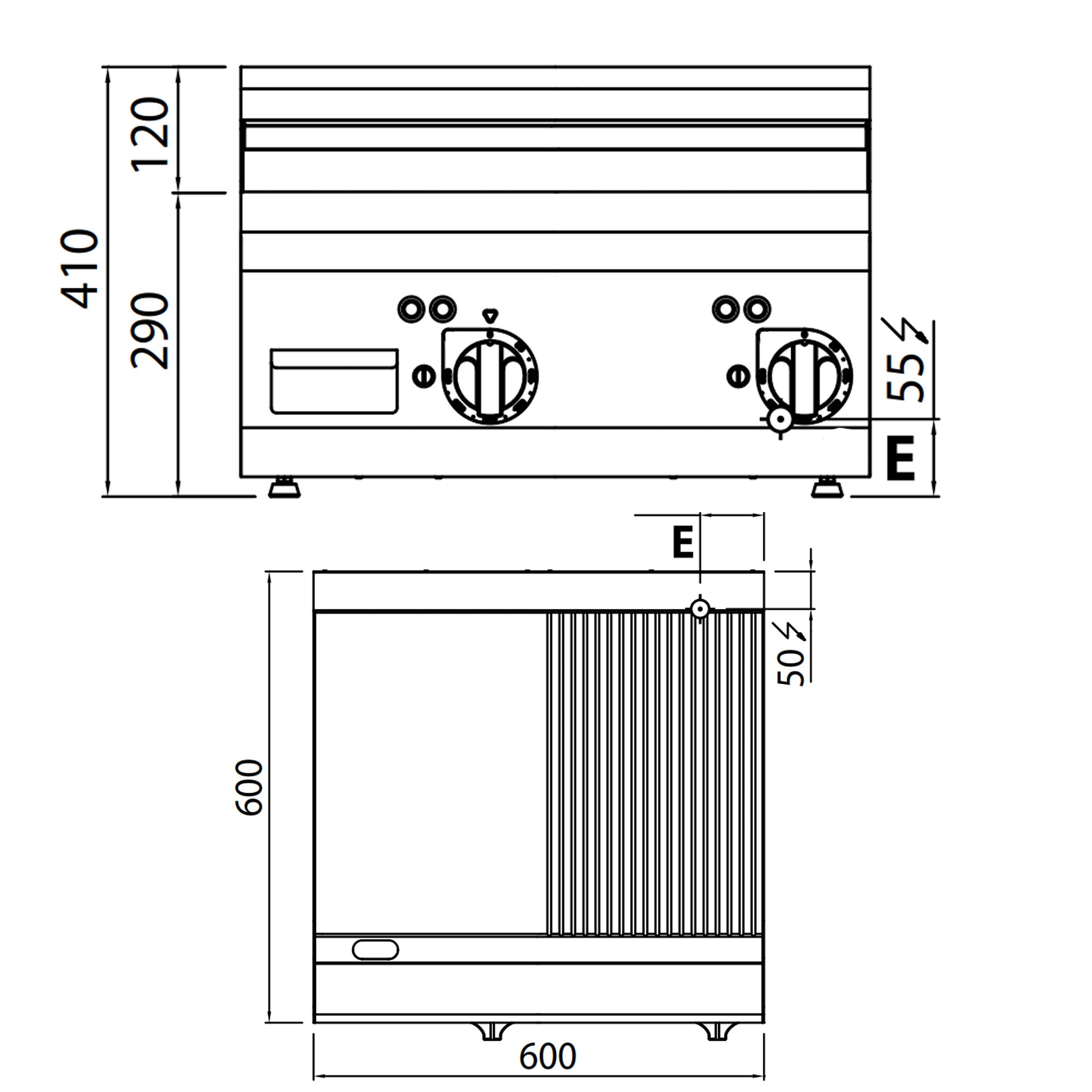 Elektrisk flatgrill - glatt og riflet (8 kW)