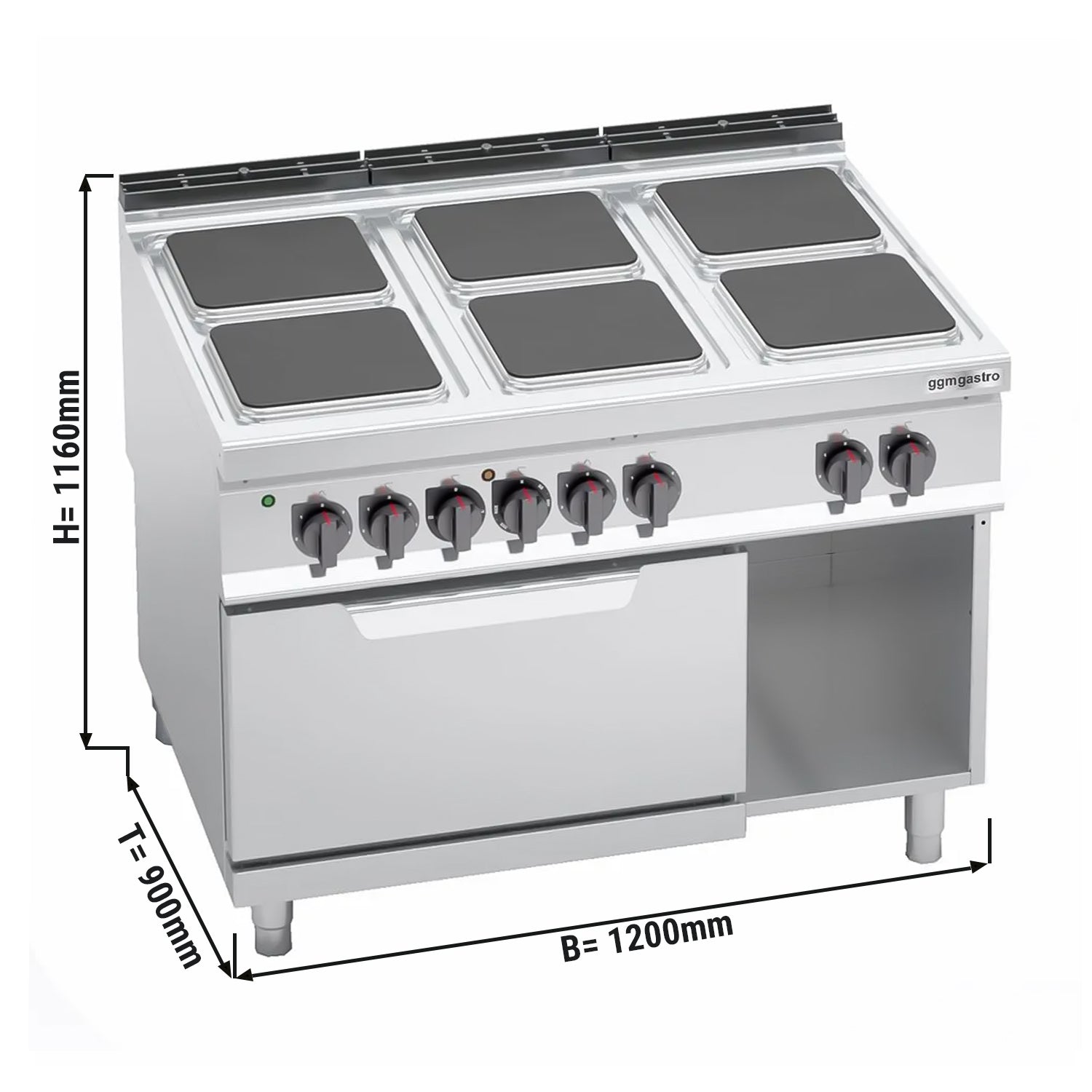 Elektrisk kokketopp 6 firkantede plater (21 kW) + statisk elektrisk ovn (7,5 kW)