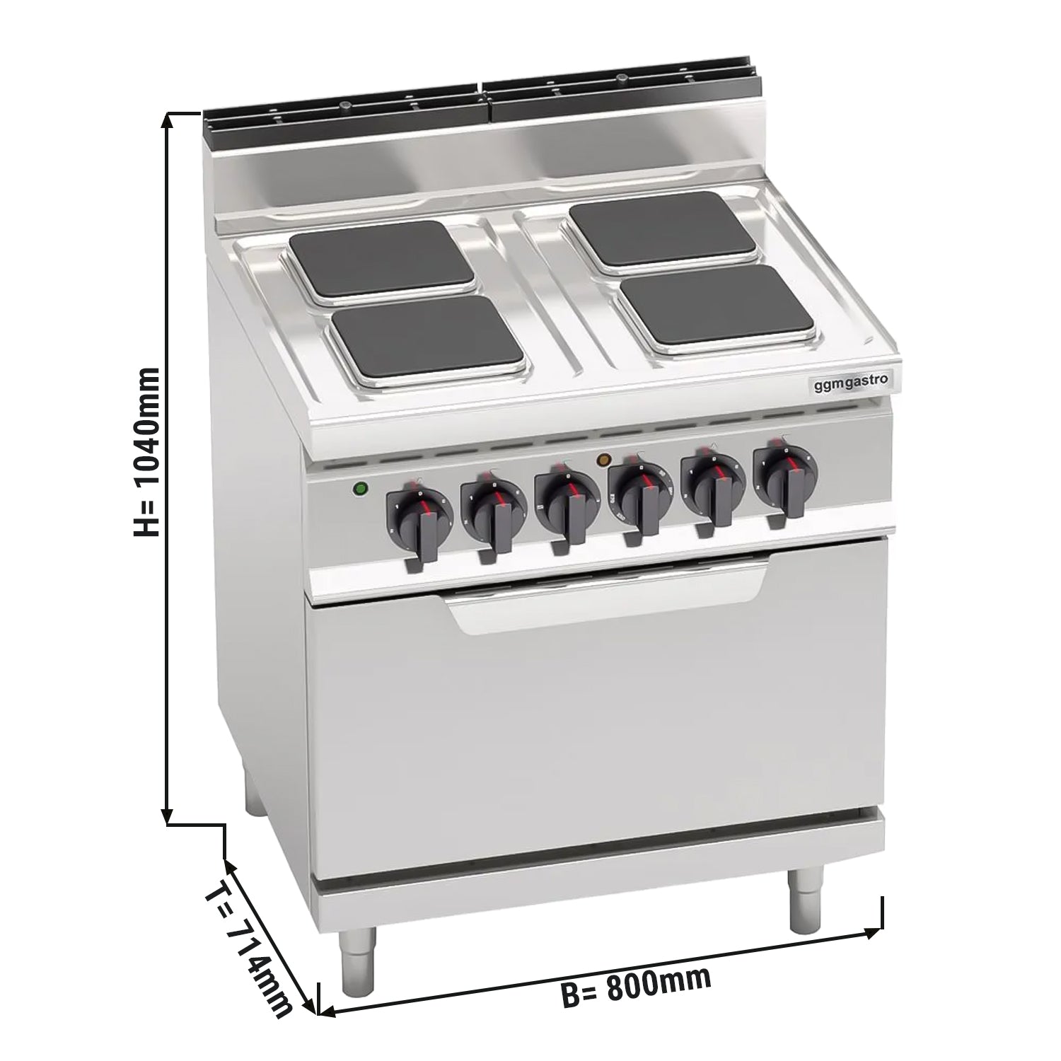 Elektrisk kokketopp 4 x plater (10,4 kW) + statisk elektrisk ovn(7,5 kW)