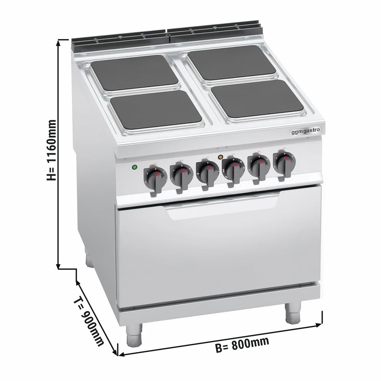 Elektrisk kokketopp 4 firkantede plater (14 kW) + statisk elektrisk ovn (7,5 kW)
