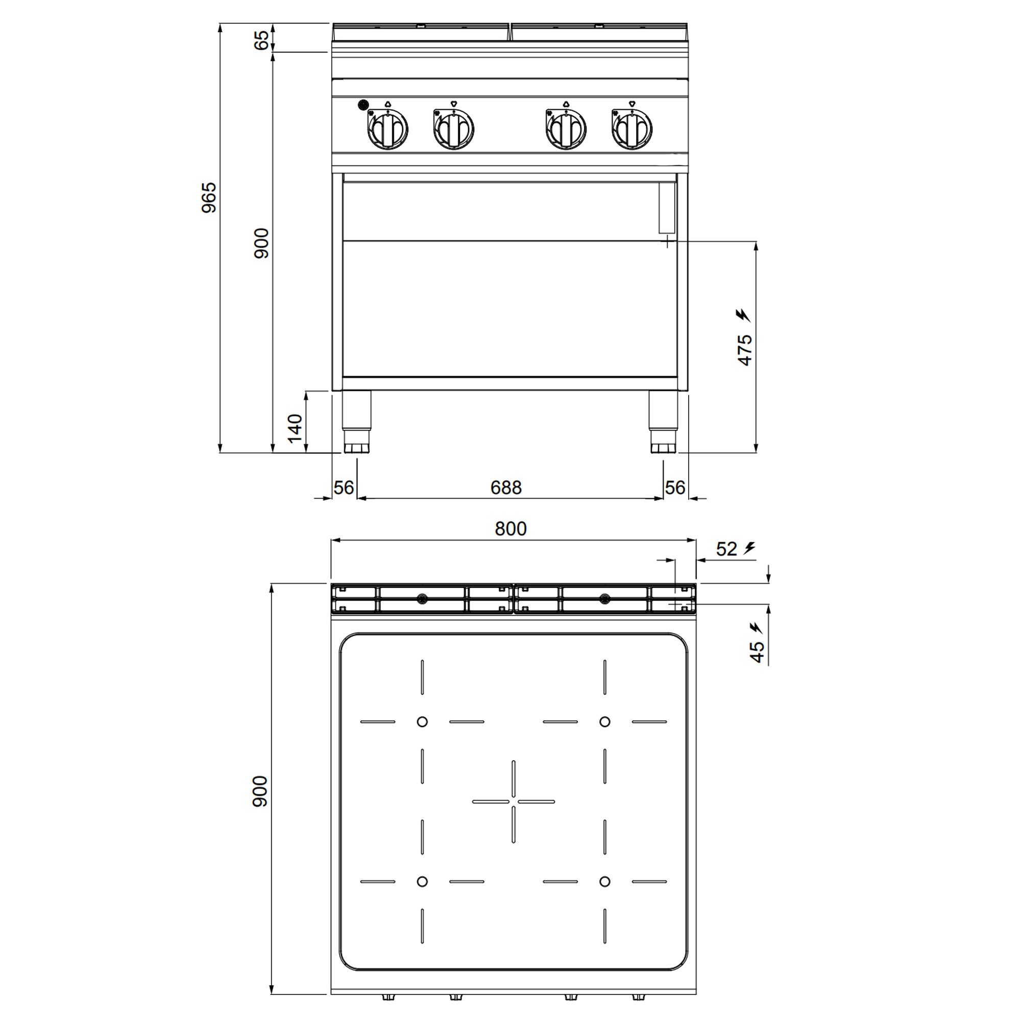 4 infrarødplatetopper (16 kW)