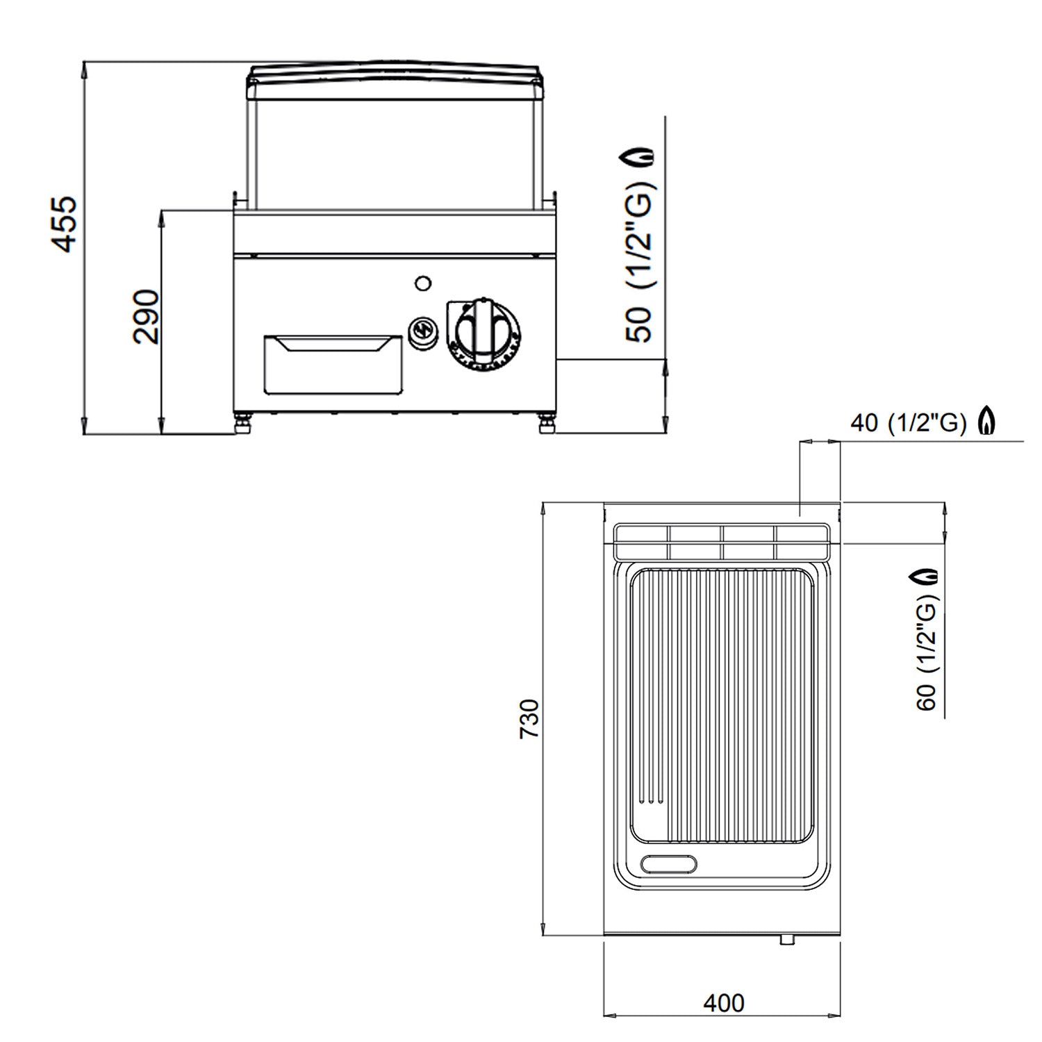 Gass flatgrill - riflet (6,9 kW)