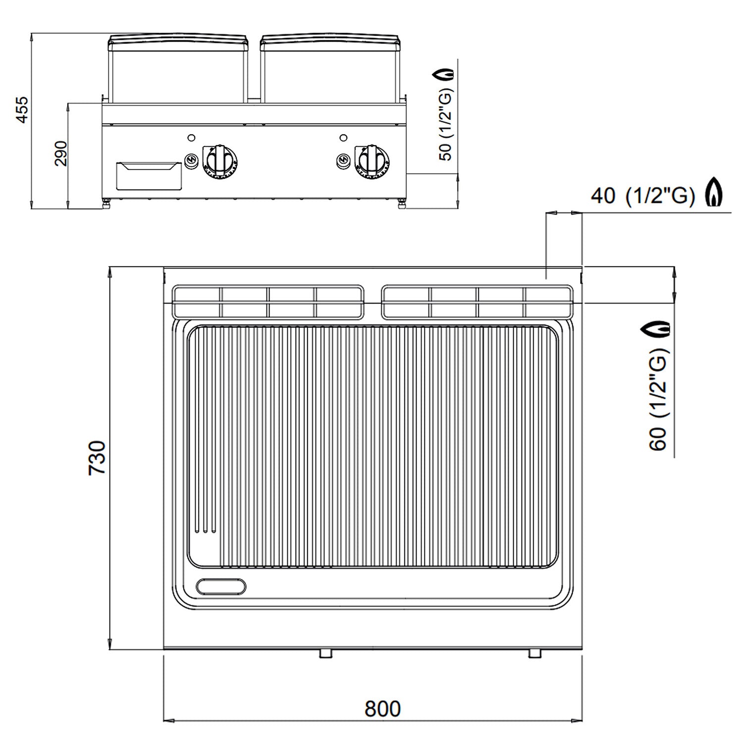 Gass flatgrill - glatt og riflet (13,8 kW)