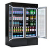 Kjølereol - 1 384 mm - 1 310 l - +4 °C til +8 °C - med 2 hengslede glassdører, med dobbelt isolerglass & 4 hyller - svart