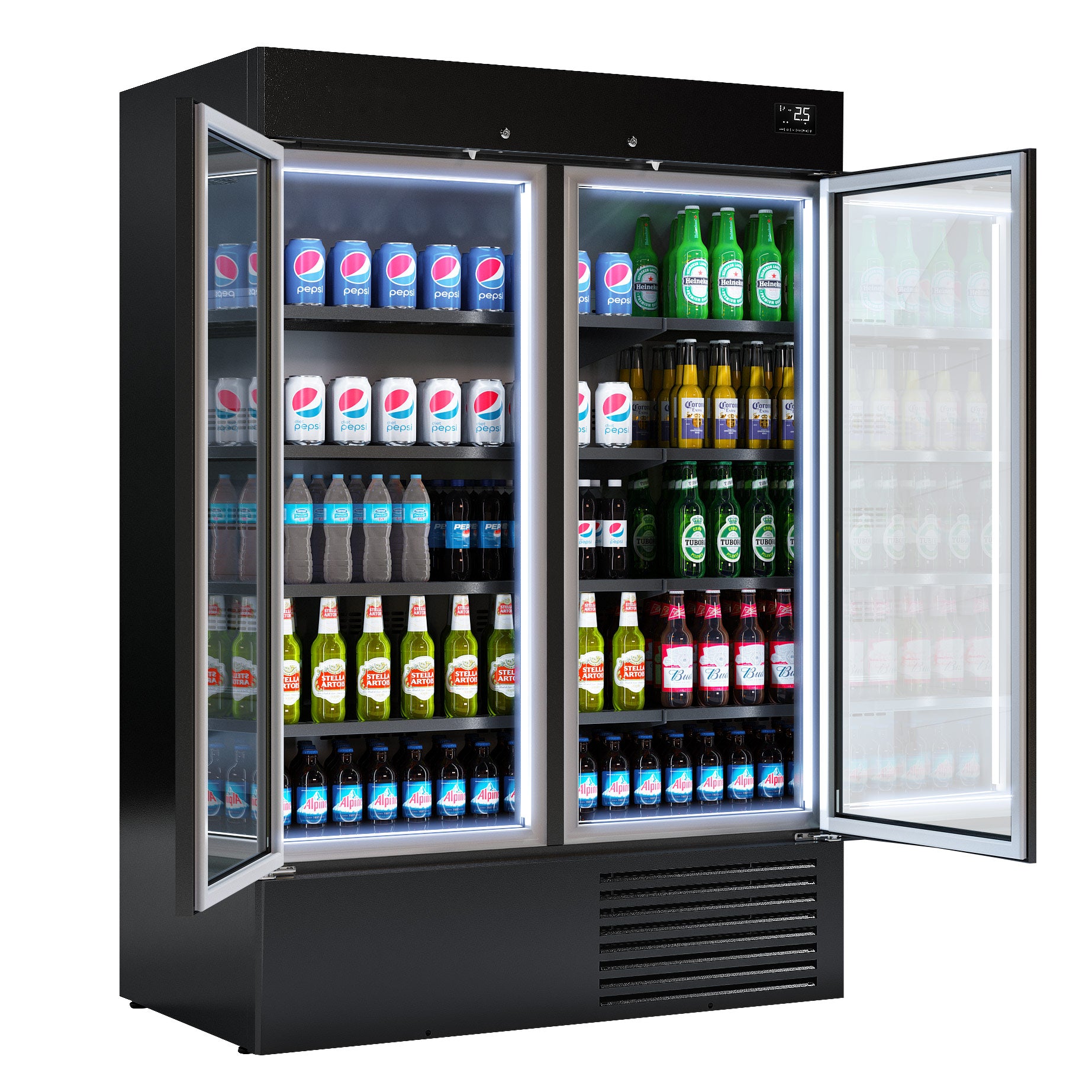 Flaskekjøleskab - 1310 liter - med 2 dører - sort