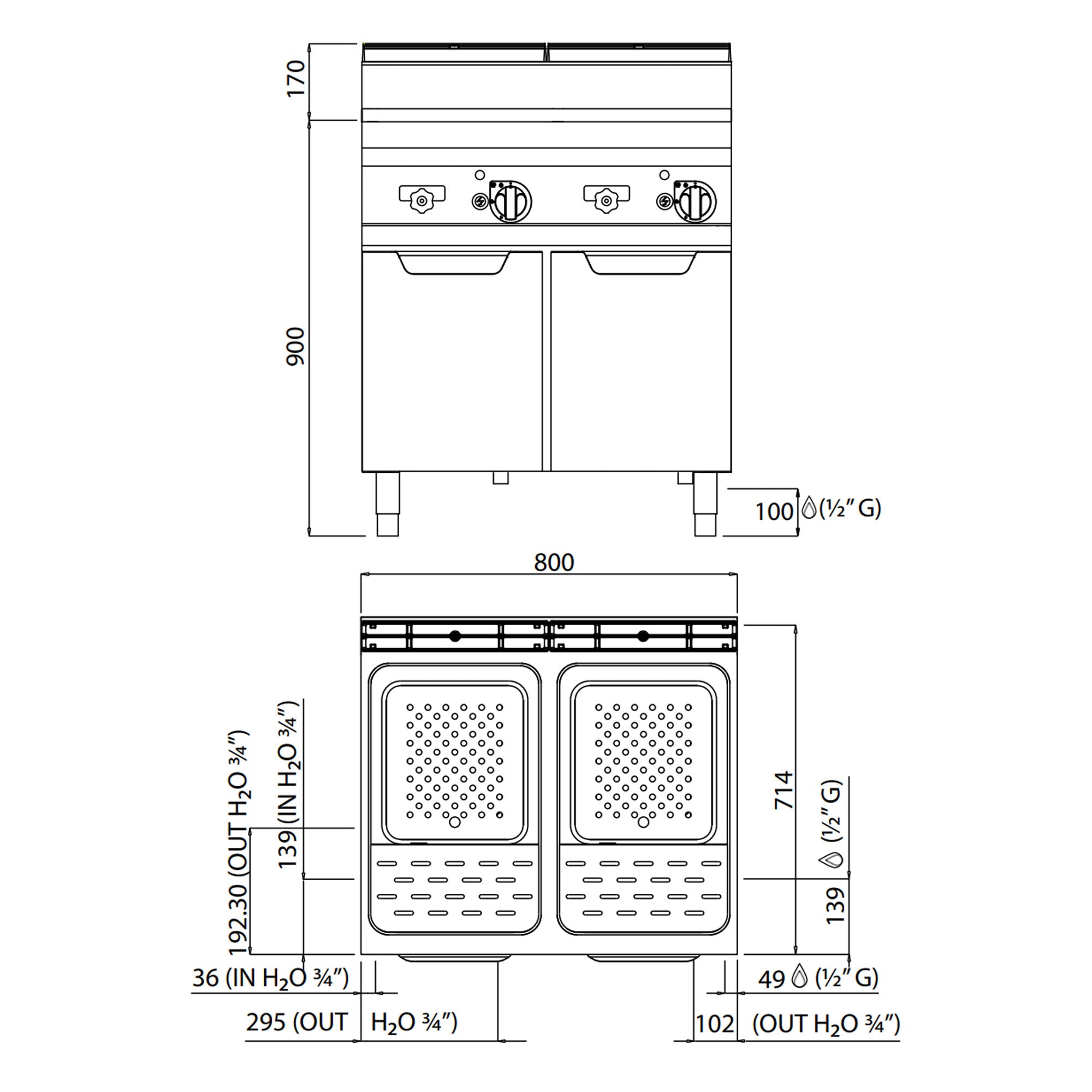 Gass pasta komfyrer (20 kW)