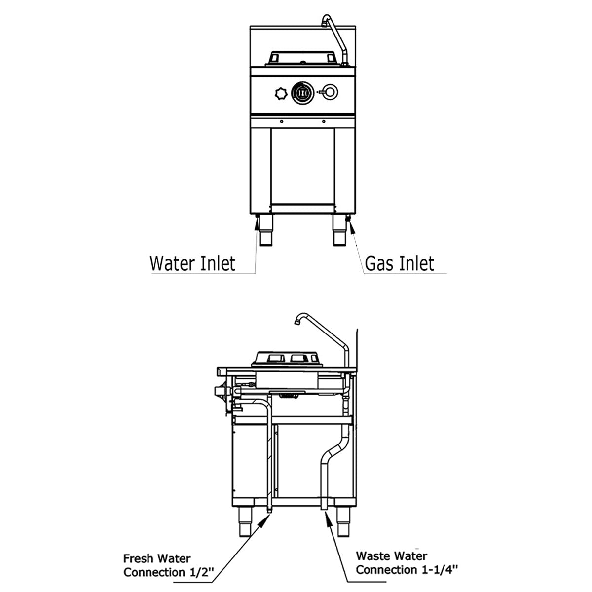 Gass wok komfyr - med 1 brenner - 15 kW