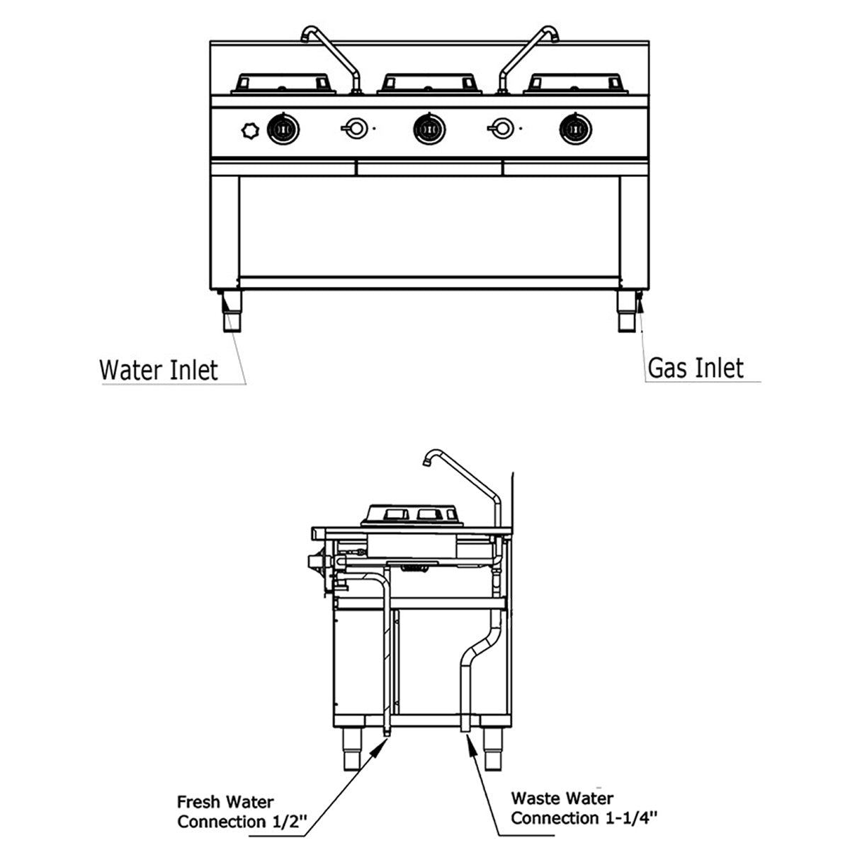 Gass wok komfyr - med 3 brennere - 3x 15 kW