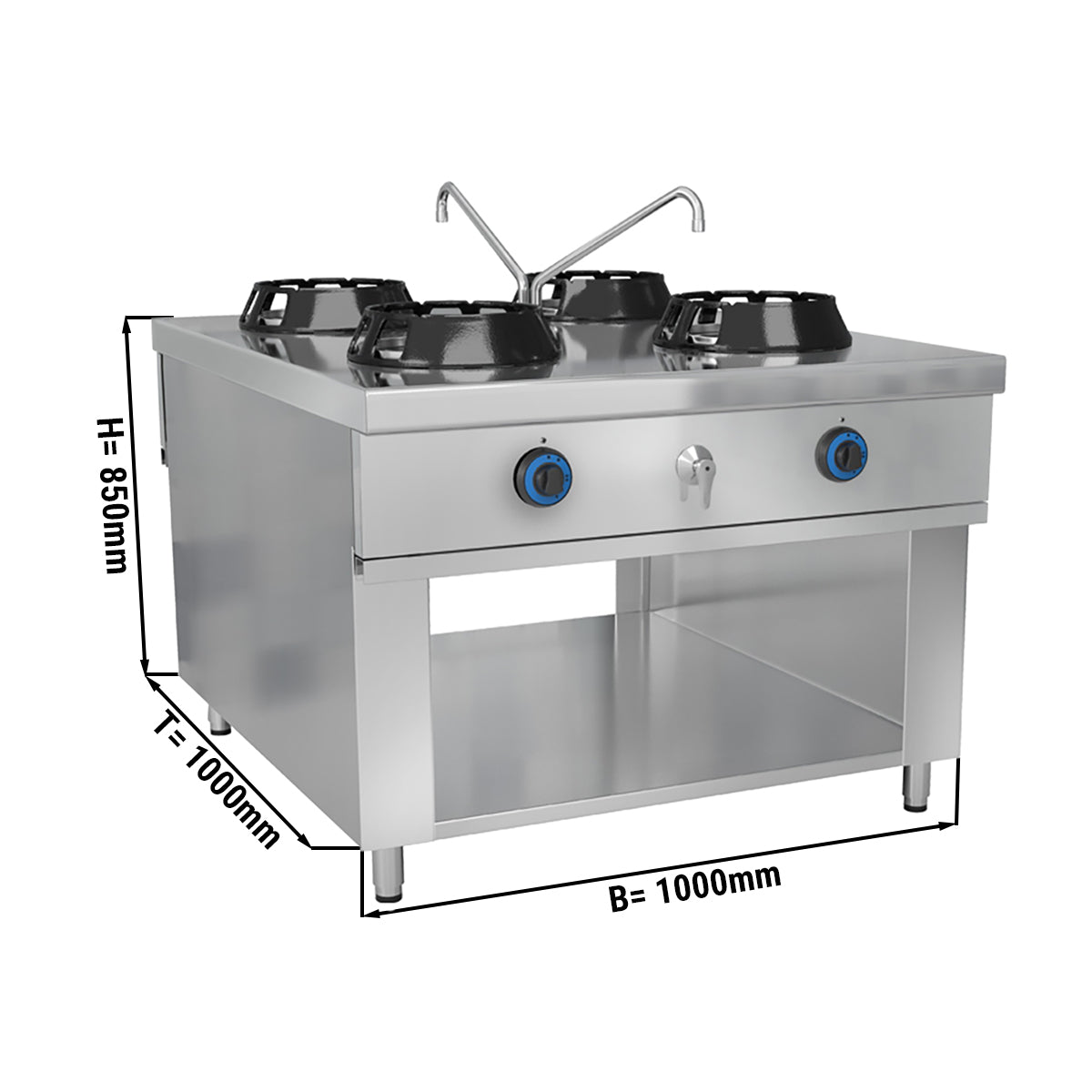 Gass wok komfyr - med 4 kokeplater - 56 kW