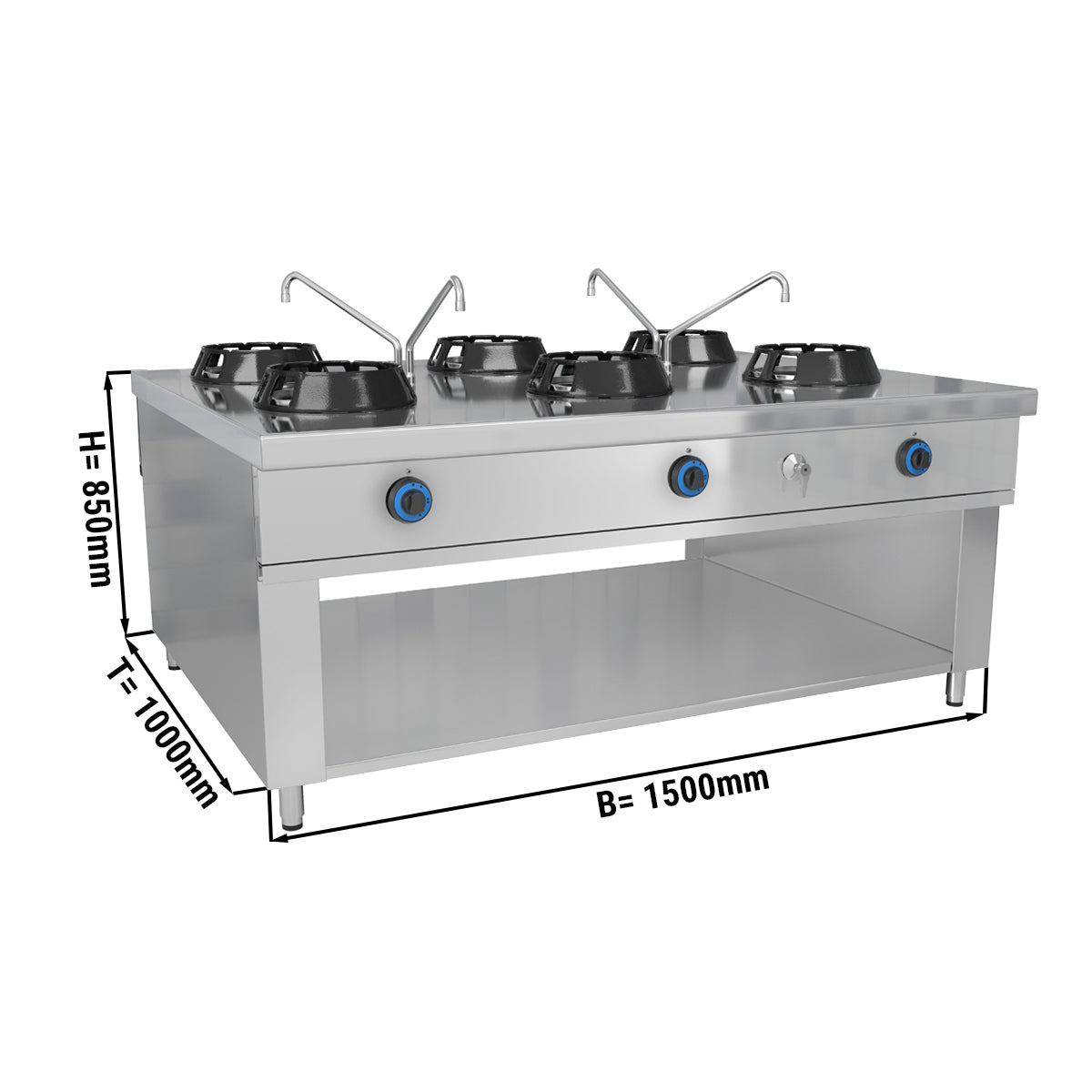 Gass wok komfyr - med 6 kokeplater - 84 kW