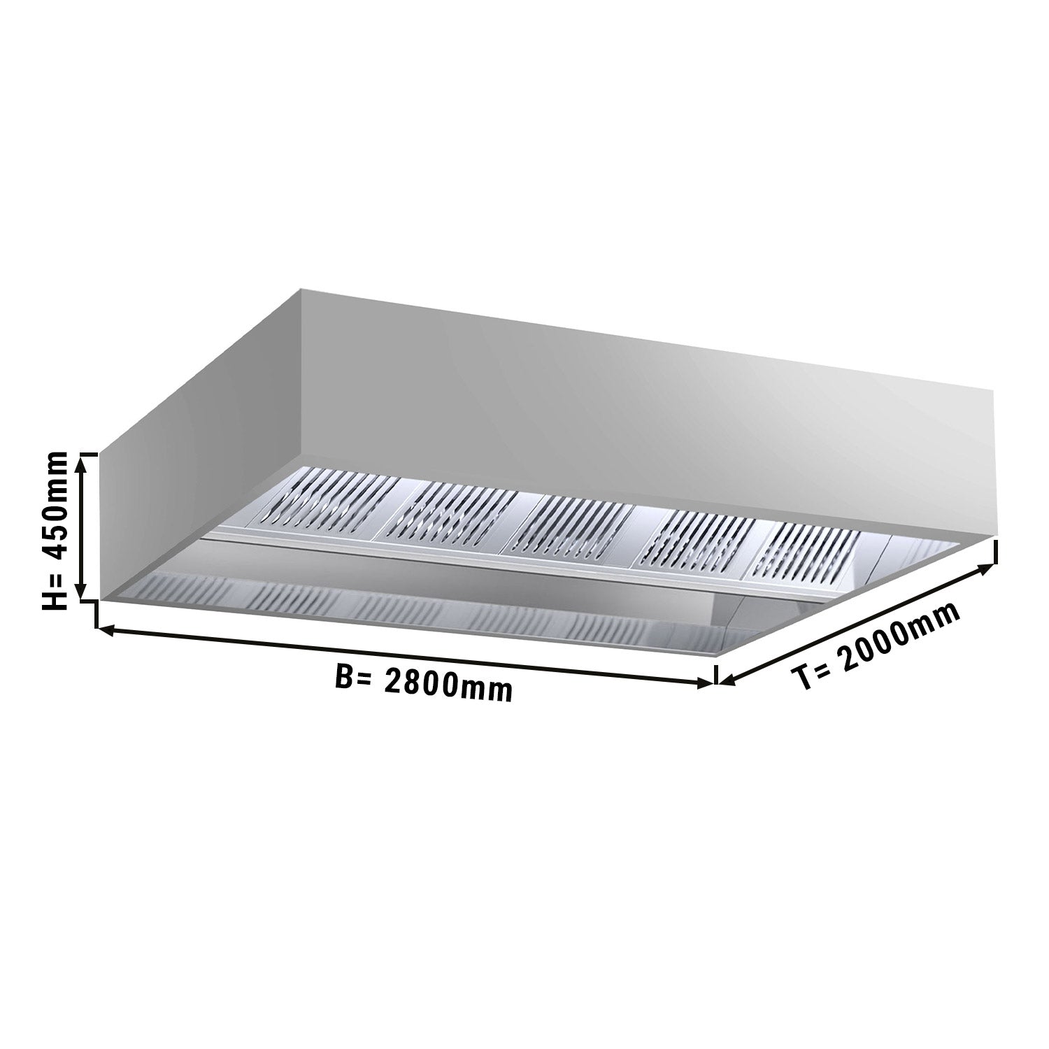 Induksjons Tak Avtrekkshette - 2,8 m - med filter og LED Lampe