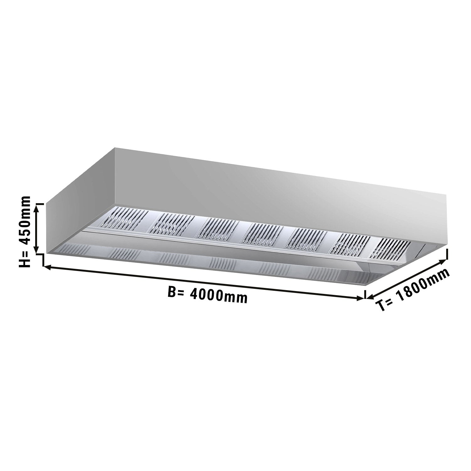 Induksjons Tak Avtrekkshette - 4,0 m - med filter og LED Lampe
