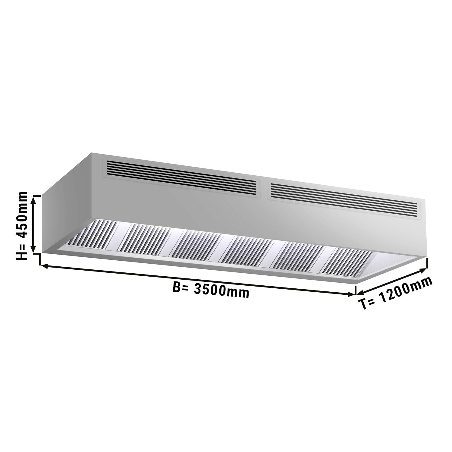 Induksjons Kasse Avtrekkshette - 3,5 m - med filter og LED Lampe