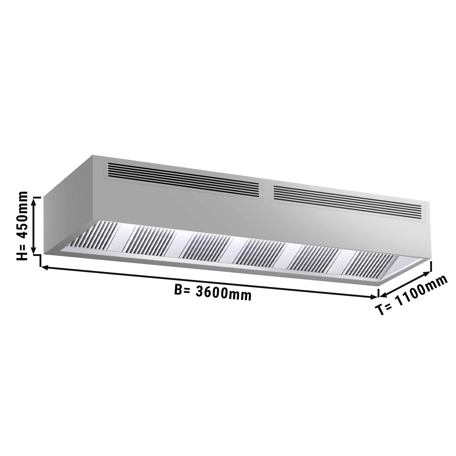 Induksjons Kasse Avtrekkshette - 3,6 m - med filter og LED Lampe