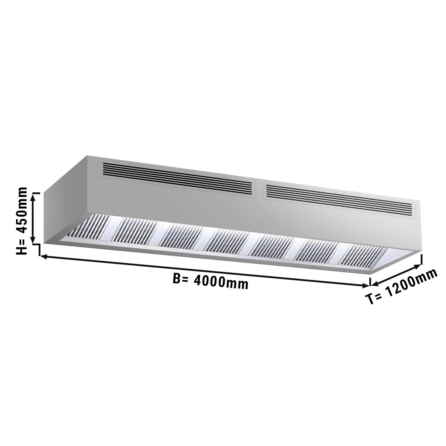 Induksjons Kasse Avtrekkshette - 4,0 m - med filter og LED Lampe