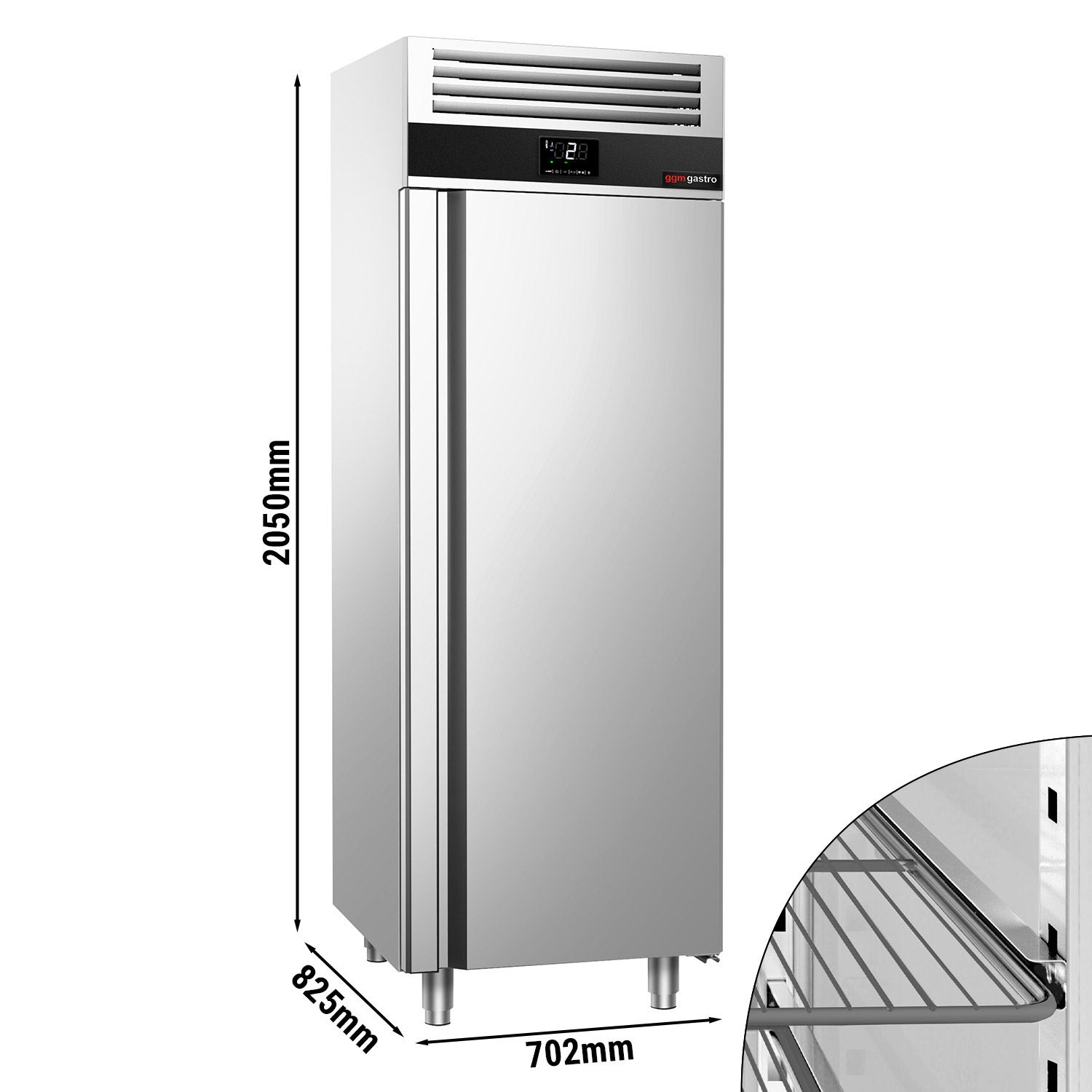Kjøleskap - 0,7 x 0,81 m - med 1 halvdør i rustfritt stål