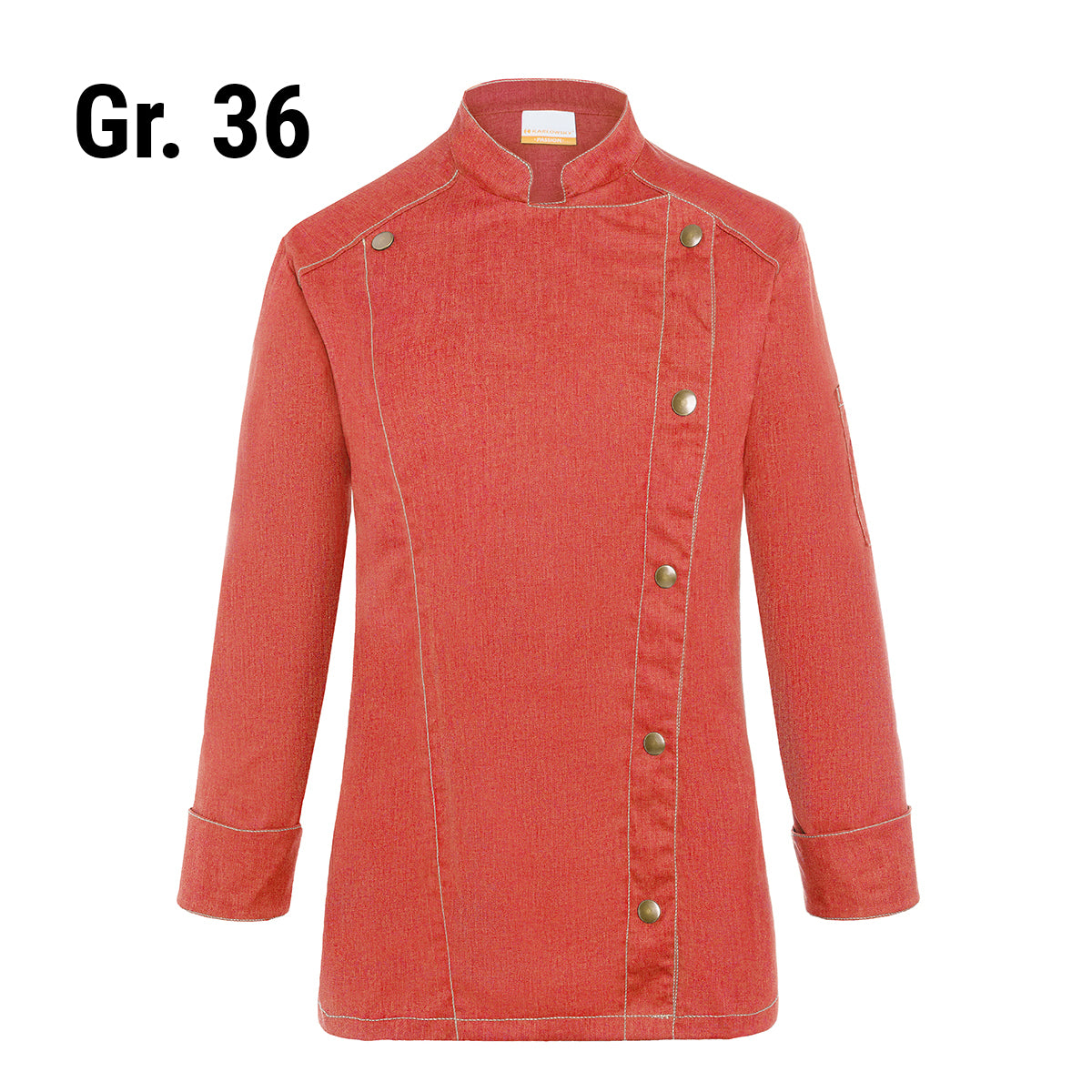 (6 stk) Karlowsky DAME kokkejakke i jeans-stil - vintage rød - størrelse: 36