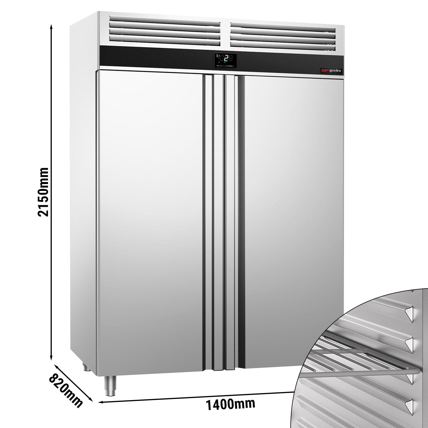 Kjøleskap - 1,41 x 0,82 m - 1400 liter - med 2 dører i rustfritt stål