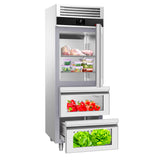 Kjøleskap - 0,7 x 0,81 m - med 1 halvdør i glass og 2 glassskuffer 1/2