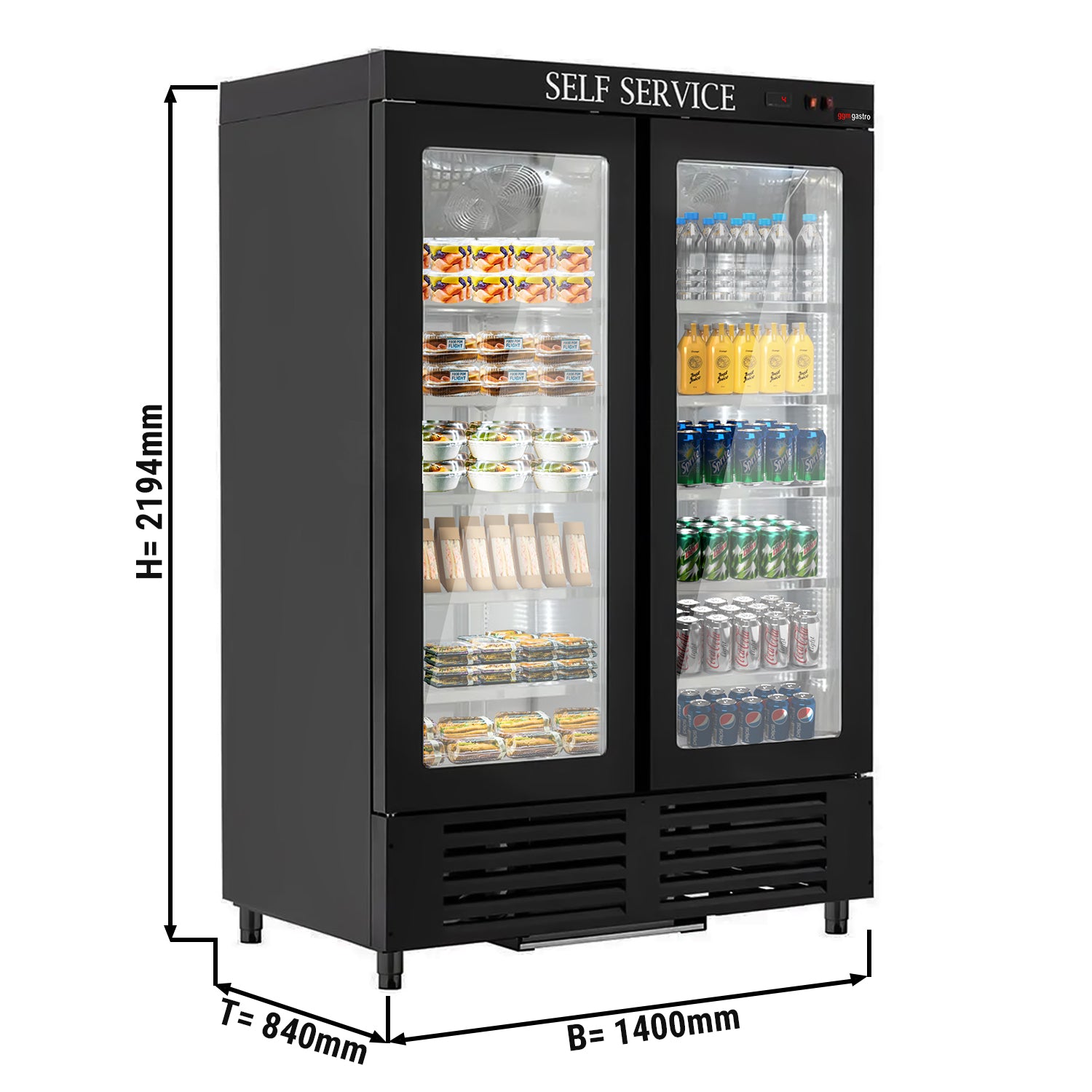 Kjøleskap - Selvbetjent - 1,4 x 0,84 m - med 5 hyller
