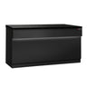Kassedisk i rustfritt stål TORONTO & LED-belysning - 1800x880 mm - svart front - topplate i svart granitt - matt