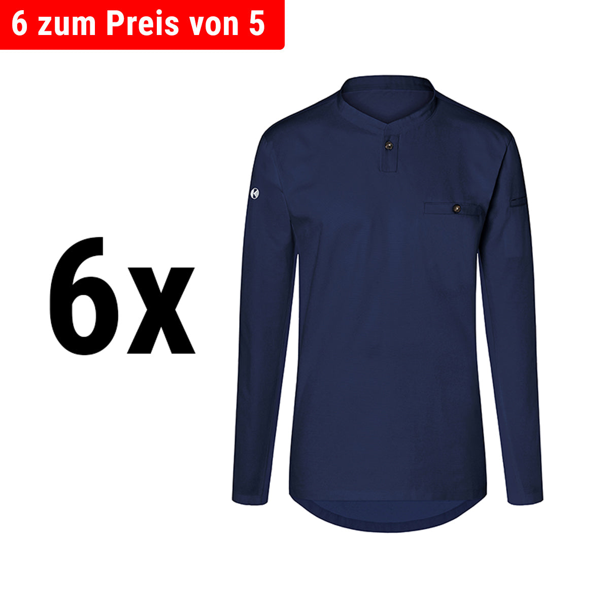 (6 Stykker) Karlowsky - Langermet Menns Arbeidsskjorte Performance - Marine - Størrelse: XL
