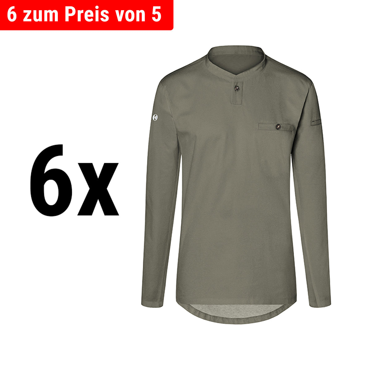(6 Stykker) Karlowsky - Langermet Menns Arbeidsskjorte Performance - Salvie - Størrelse: XL