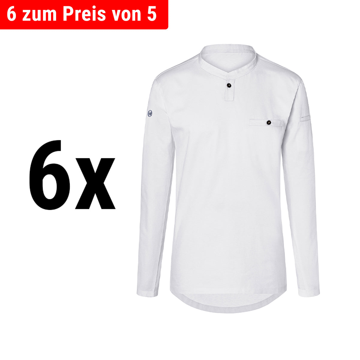 (6 Stykker) Karlowsky - Langermet Menns Arbeidsskjorte Performance - Hvit - Størrelse: S
