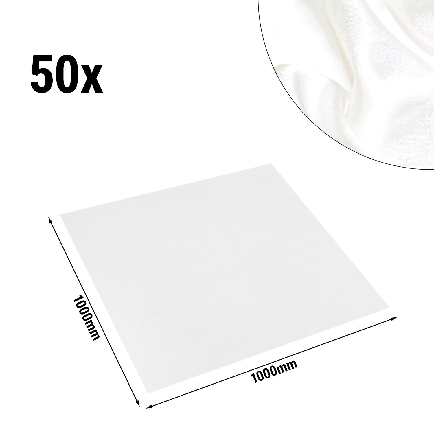 (50 Stykker) Damast midtdeksel Porto - glatt sateng - 100 x 100 cm - Hvit