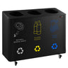 Kildesorteringsvogn - 3 rom à 25 l - 75 l - 960x360x640 mm - med hjul og håndtak - svart - stål og plast