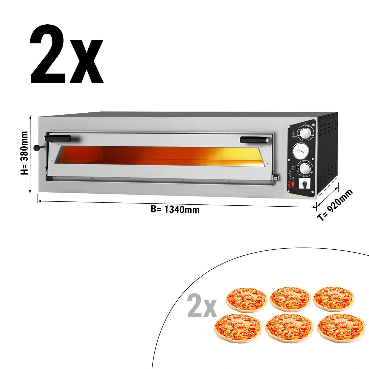 (2 stykker) Pizzaovn 6+6 x 35 cm (Avdlet)