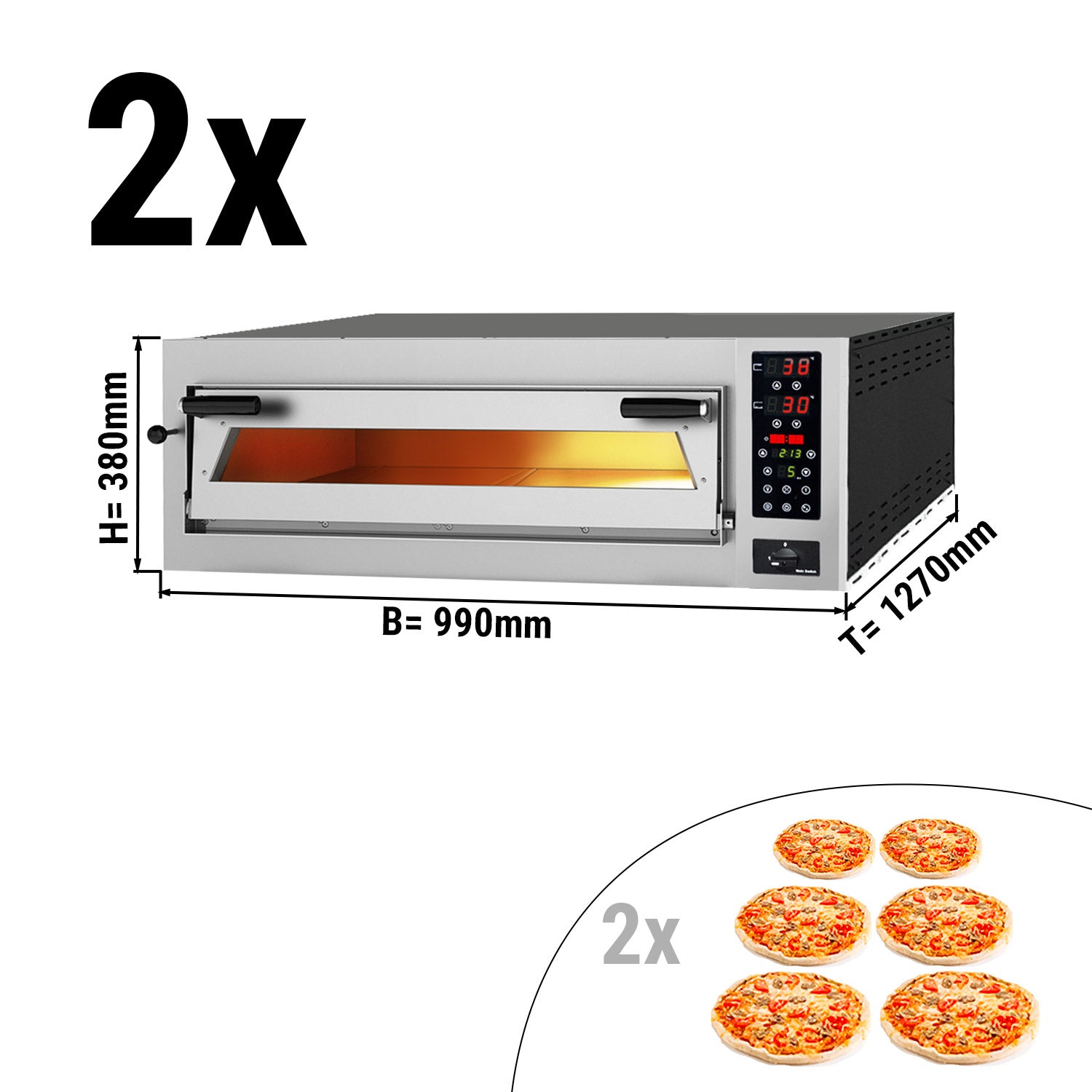 (2 stykker) Pizzaovn 6+6 x 35 cm (Dyp) - med Touch-skjerm