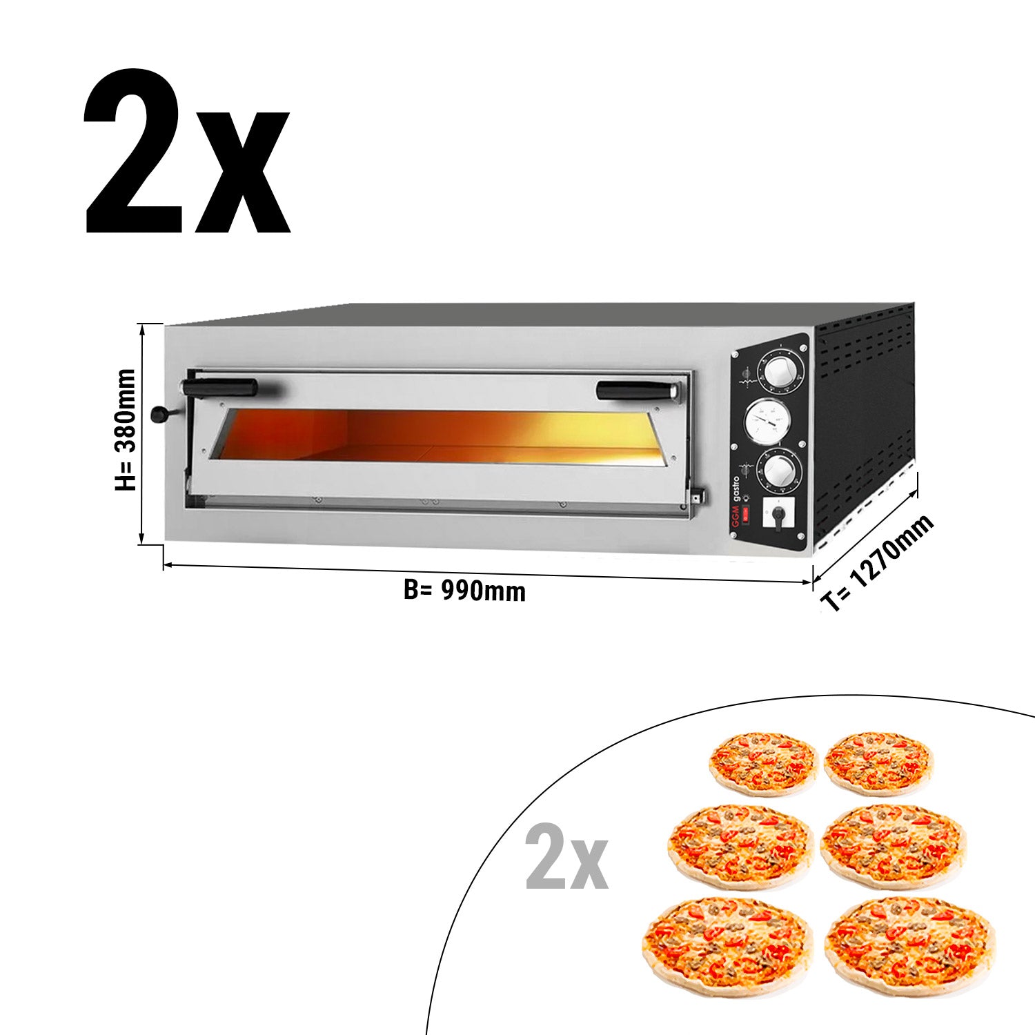 (2 stykker) Pizzaovn 6+6 x 35 cm (Dyp)