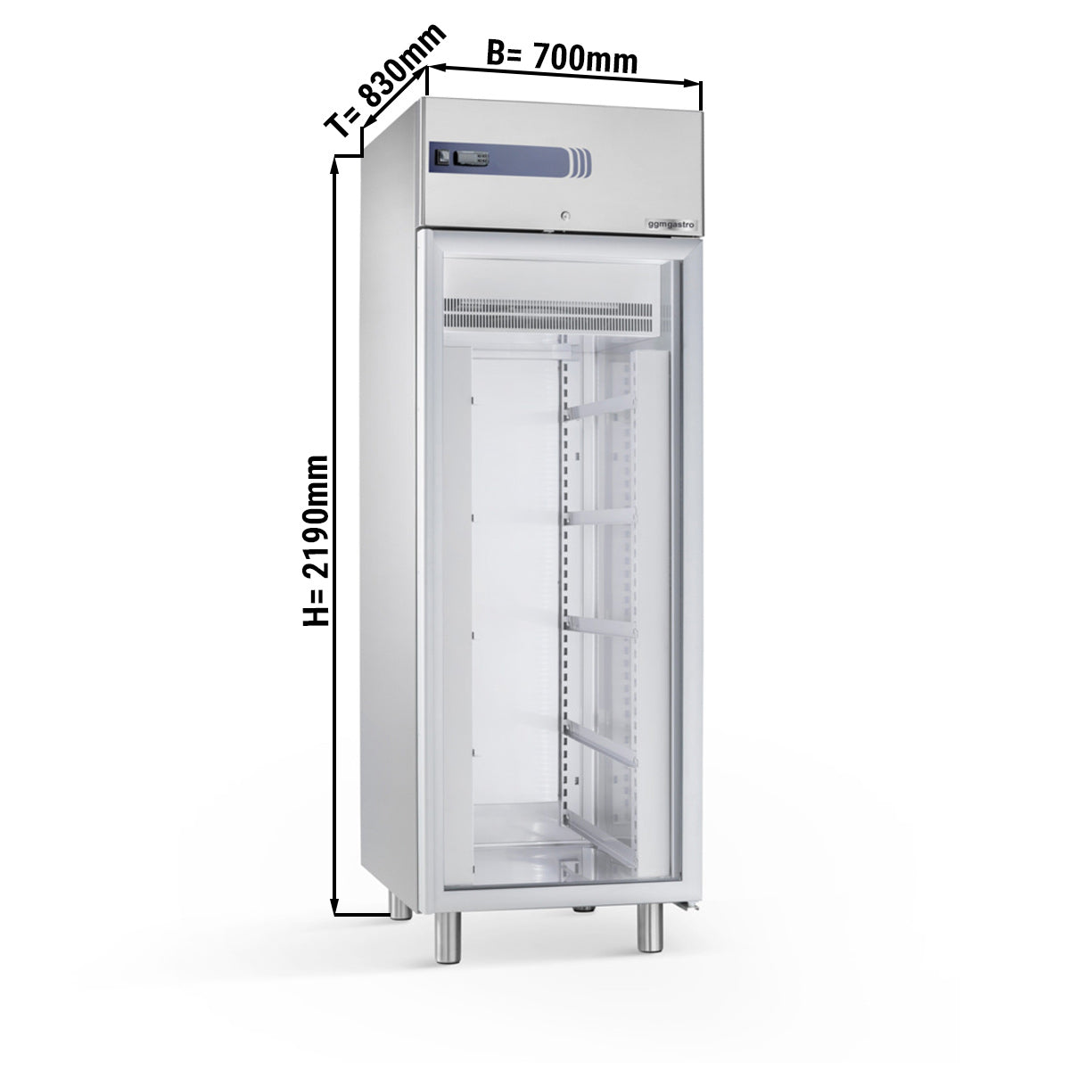 Pasta kjøleskap - 0,7 x 0,83 m - 585 Liter - med 1 GlassDør