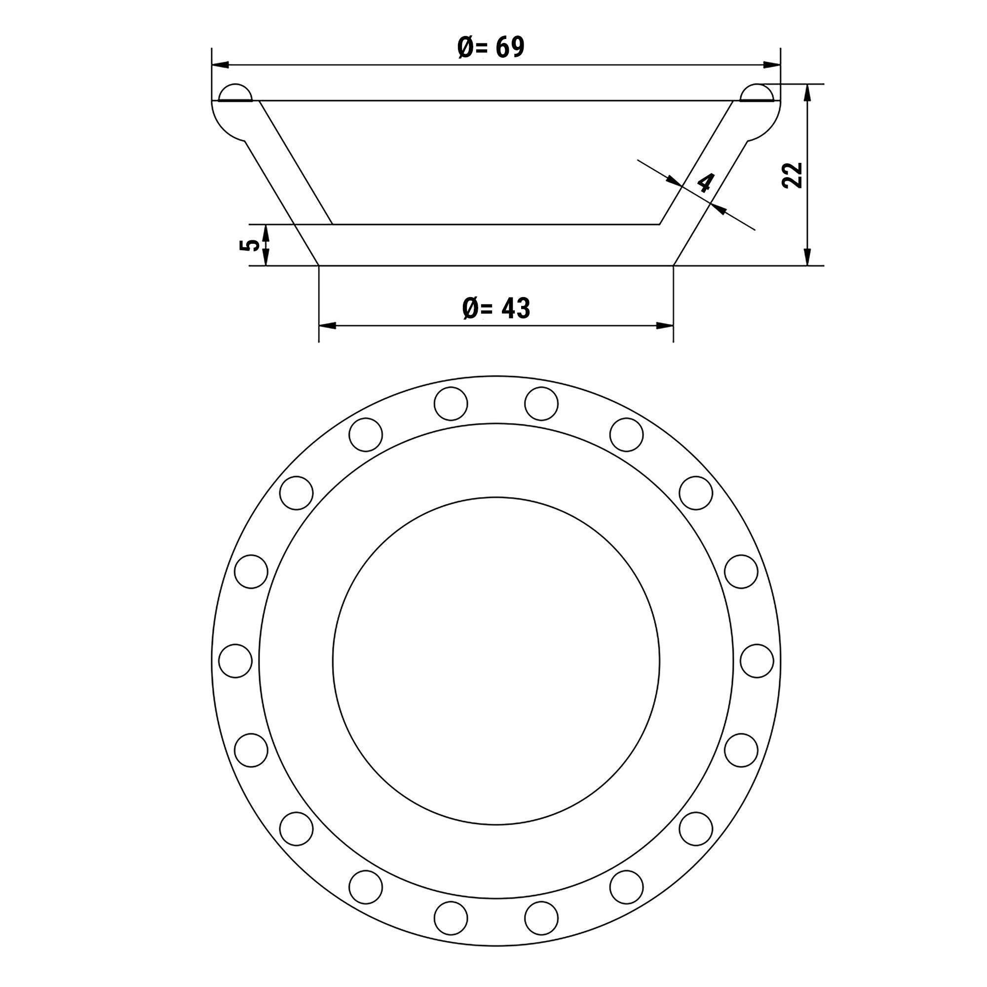 Tallerken for Tartelettmaskin - Form: Rund - topp Ø: 47 mm, Bunn Ø: 29 mm / Høyde: 20 mm
