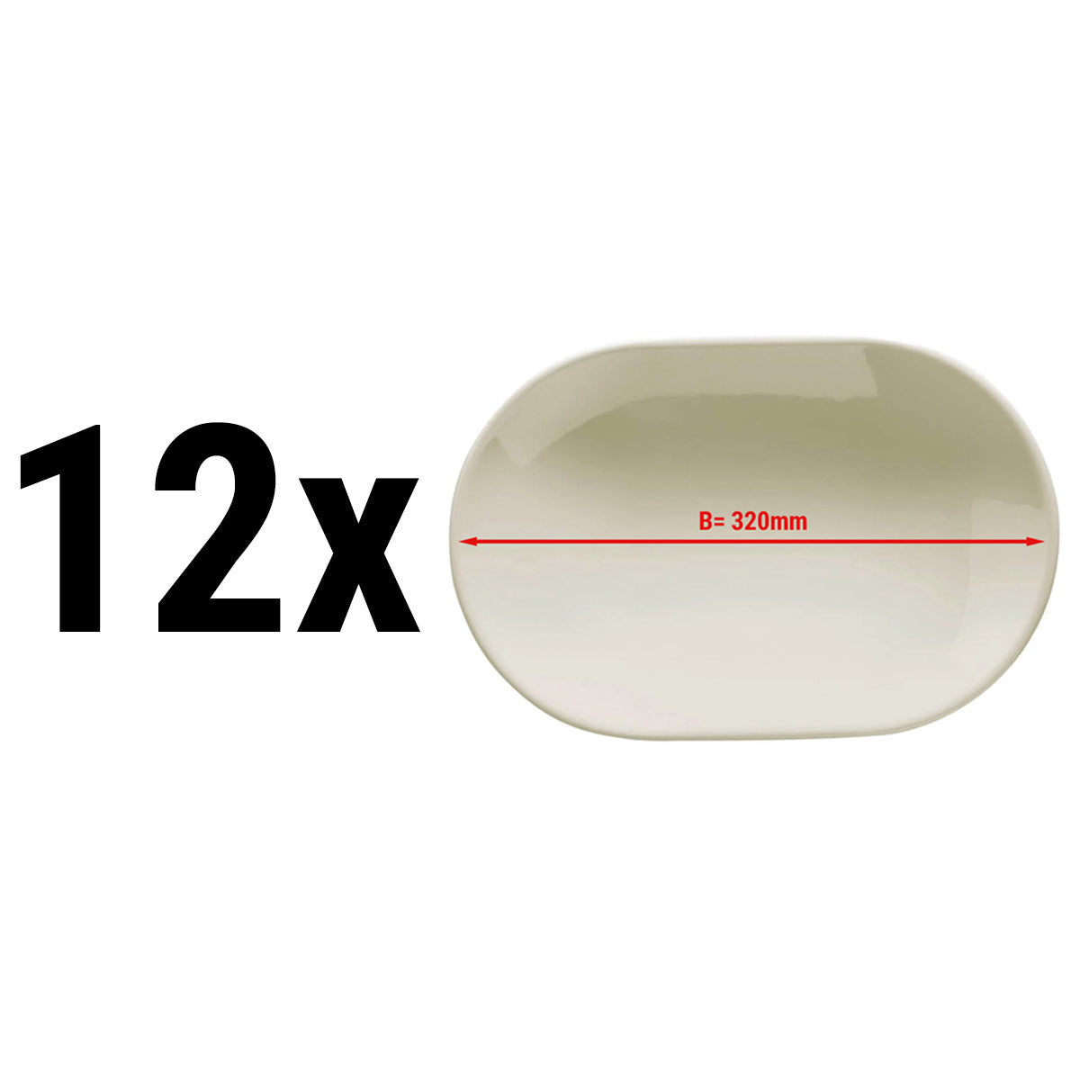 (12 Stykker) TEOS - Tallerken/ Oval tallerken - Ø 32 cm