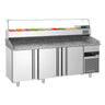 Pizzabenk PREMIUM - 2100x800 mm - granittplate - med 3 dører - med garnityrkjøler - glassoverbygg - 10x GN 1/3