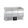 Pizzakjølebenk PREMIUM - 1400x700 mm - granittplate - med 3 dører og 6 skuffer