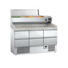 Pizzabenk ECO - 1400x700 mm - granittplate - med 6 skuffer (1/2-skuffer) - med garnityrkjøler - 6x GN 1/4