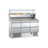 Pizzabenk ECO - 1400x700 mm - granittplate - med 6 skuffer (1/2-skuffer) - med garnityrkjøler - glassoverbygg - 6x GN 1/4