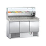 Pizzabenk ECO - 1400x700 mm - granittplate - med 3 dører - med garnityrkjøler - glassoverbygg - 6x GN 1/4