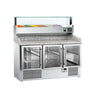 Pizzabenk PREMIUM - 1400x700 mm - granittplate - med 3 glassdører - med garnityrkjøler - glassoverbygg og LED-belysning - 6x GN 1/4