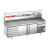 Pizzabenk Premium PLUS - 2305x800 mm - granittplate - med 2 dører og 7 skuffer - med garnityrkjøler - glassoverbygg - 11x GN 1/4