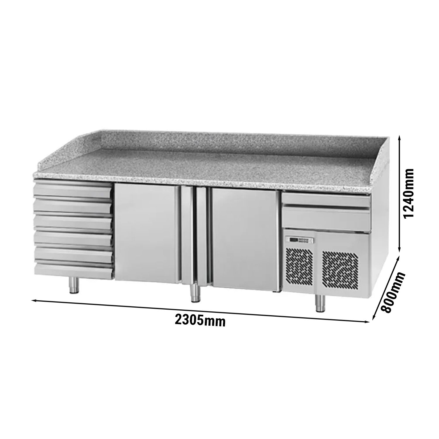 Pizzakjølebenk (EN) - med 2 Dører og 6 Nøytrale Skuffer
