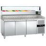 Pizzabenk PREMIUM - 2000x800 mm - granittplate - med 3 dører - med garnityrkjøler - glassoverbygg og LED-belysning - 10x GN 1/4